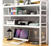 3-Tier Adjustable Computer Desk Bookshelf - Wooden & Metal Rack Display Storage for Home Office Study & School (B 55x24x120cm)