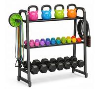3 Tier Adjustable Dumbbell Rack, 360LB Capacity Weight Rack for Home Gym Storage, Space-Saving Heavy-Duty Steel Kettlebell Rack With Hooks for Dumbbells, Kettlebells & Free Weights (Rack Only)