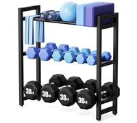 3 Tier Adjustable Dumbbell Rack - Heavy-Duty Weight Storage Stand for Dumbbells, Kettlebells, Multiple Balls, 450 lb Total Capacity, Space-Saving Home Gym Organizer (Rack Only)