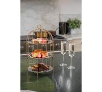3 Tier Afternoon Tea Cake Bird Cage Stand, Brass 22 x 42cm Artesa Gold One Size