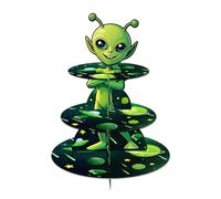 3 Tier Alien Cupcake Stand Alien Party Decorations Outer Space Galaxy Cardboard Cupcake Green Cupcake Holder for Birthday Baby Shower Party Supplies