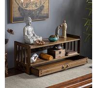 3-Tier Altar Table with Drawer, Meditation & Puja Table for Living Room, Oriental Style Coffee Table Cabinet, Natural Bamboo Storage