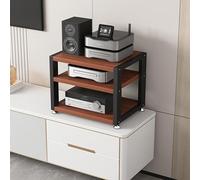 3-Tier AV Media Stand - Corner Console for Gaming & Hi-Fi Wooden Audio Video Shelf CD Player Tower Rack Home Office Storage Stylish Black & Teak Finish