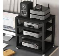 3-Tier AV Media Stand for Small Spaces Wooden Audio Rack Tower Video Game Console Shelf Entertainment Corner Storage Cabinet for DVD Players TV Box WiFi Router (Black+Light Wood)