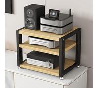 3-Tier AV Media Stand for Small Spaces Wooden Entertainment Shelf for DVD Players & Game Consoles Audio Rack Cabinet Corner Storage for TV Box & WiFi Router (Black + Light Wood)