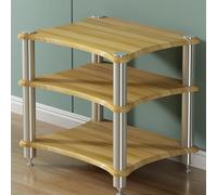 3-Tier AV Media Stand Metal Audio-Video Tower Shelf Record Player Console Stylish Entertainment Center for Living Room Natural Finish (60x48x62cm)