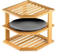 3 Tier Bamboo Corner Dish Rack Shelf - Cabinet & Pantry Kitchen Organization Space Saving Unit - Stacking Worktop Tidy Plate Holder Stand - Storage Organizer & Space Saver - Free Standing Cupboard