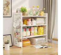 3-Tier Bamboo Desk with Perforated Panel Adjustable Storage Rack for Office or Study Room (50cm White) - Stylish and Functional Solution for Your Workspace