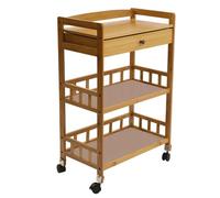 3-Tier Bamboo Kitchen Cart on Wheels - Mobile Utility Serving Rack with Storage Drawer & Shelves Rolling Island Trolley for Home & Dining Room nization