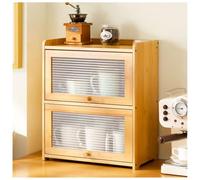 3-Tier Bamboo Kitchen Pantry Sideboard Freestanding Flip-Top Storage Cabinet for Bottles & Dishes Natural Console Cupboard Compact 42×50cm/17×19in