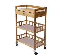 3-Tier Bamboo Rolling Kitchen Island on Wheels - Portable Utility Cart with Drawer Microwave & Food Serving Station Perfect Coffee Cart for Home nization
