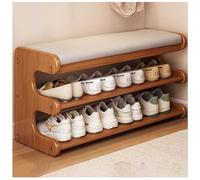 3-Tier Bamboo Shoe nizer Bench with Cushed Seat Gray Entryway Sto for Hallway Bathroom Bedroom - 80cm Shoe Rack and Stool Combo