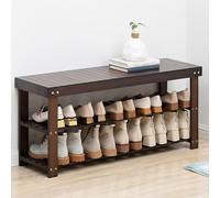 3-Tier Bamboo Shoe Ranch, Farmhouse Shoe Ranch with Shelf, Modern Narrow Seat Foot Stool for Bedroom/Entryway/Living Room/Hallway(Brown,96 * 25cm/38 * 10in)