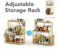 3-Tier Bamboo Spice Rack Organizer - Free-Standing Kitchen Storage with Knife Holder and Chopping Board Rack