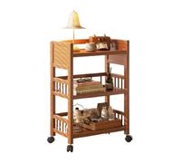 3-Tier Bamboo Storage Cart with Wheels, Mobile Kitchen and Bar Trolley, Versatile Utility Cart for Kitchen, Living Room, Bathroom, and Bedroom (50x30x82cm, B)