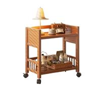 3-Tier Bamboo Storage Cart with Wheels, Mobile Kitchen & Bar Cart, Rolling nizer for Kitchen, Living Room, Bathroom & Bedroom (50x30x50cm, B)