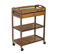 3-Tier Bamboo Utility Cart with Drawer Lockable Wheels Easy Maneuver 60 Kg Capacity - Versatile Service Trolley for Home Kitchen or Office (Brown)