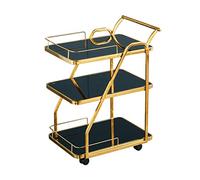 3-Tier Bar Cart on Wheels - Stylish Serving Trolley with Tempered Glass Shelves Rolling Drinks Cart with Universal Casters & Brakes for Home & Parties