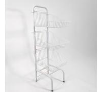 3 Tier Basket Stand - Freestanding Wire Display Rack for Bread, Snacks, Clothes & Toys - Durable Nylon-Coated Merchandising Unit - 1170mm Tall