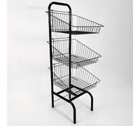 3 Tier Basket Stand - Freestanding Wire Display Rack for Bread, Snacks, Clothes & Toys - Durable Nylon-Coated Merchandising Unit - 1170mm Tall