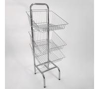 3 Tier Basket Stand - Freestanding Wire Display Rack for Bread, Snacks, Clothes & Toys - Durable Nylon-Coated Merchandising Unit - 1170mm Tall