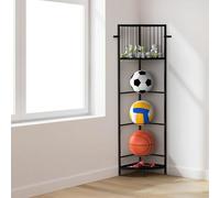 3 Tier Basketball Rack Corner Garage Ball Storage Freestanding Basketball Holder Sports Equipment Organizer for Soccer Ball Baseball Volleyball Tennis Badminton, Black