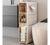 3 Tier Bathroom Storage Cabinet 39 x 18.6 x 74.7 cm Plastic Drawer Organizer Rolling Cart Organizer for Bathroom Living Room Kitchen Narrow Slim Bathroom Storage Cabinet, White