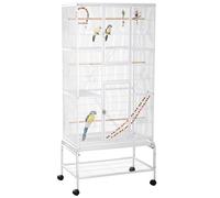 PawHut Large 3-Tier Bird Cage Aviary with Stand, Wheels, Toys, Ladders & Shelf - White