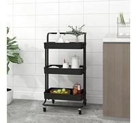 3-Tier Black Kitchen Cart - 42x35x85 cm Durable Metal & ABS Multifunctional Storage Solution Rolling Utility Cart Modern Design for Home & Restaurant Use