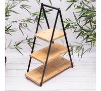 3 Tier Black Metal Bamboo/Wood Food Cake Display Stand Folding Serving Boards