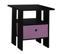 3 Tier Black Wooden Modern Side End Table With Colourful Drawer (Pink)