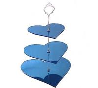 3 Tier Blue Acrylic Heart Mirror Cake Stand 20cm 25cm 30cm Overall Height 32cm