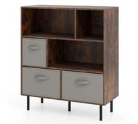 3-Tier Bookcase 6-Cube W/3 Drawers Brown