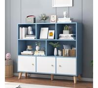 3-Tier Bookcase with Doors and Cabinet,Tall Bookcase with Open Storage,Bookshelf Floor Standing Display Storage Shelf,Slim MDF Bookcases for Living Room,Home Office B,100 * 24 * 107CM