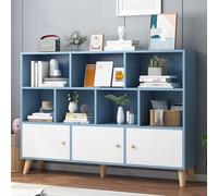 3-Tier Bookcase with Doors and Cabinet,Tall Bookcase with Open Storage,Bookshelf Floor Standing Display Storage Shelf,Slim MDF Bookcases for Living Room,Home Office B,140 * 24 * 107CM