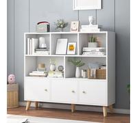 3-Tier Bookcase with Doors and Cabinet,Tall Bookcase with Open Storage,Bookshelf Floor Standing Display Storage Shelf,Slim MDF Bookcases for Living Room,Home Office A,100 * 24 * 107CM