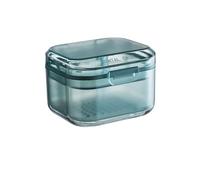 3-Tier Braces Box with Strainer & Drain - Leak-proof for Invisalign / Prostheses (Portable, 12 x 8 cm) - Includes Cleaning Case (Blue, 3-Piece Pack)
