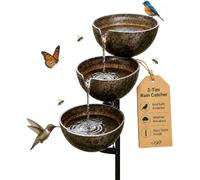 3 Tier Bronze Metal Rain Catcher Bird Bath, Water Bowl with Stand for Birds Bees Outdoor Decor. (1pc)