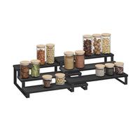 SONGMICS Spice Rack, Set of 2 Cabinet Shelf Organisers, 3-Tier Extendable Spice Holder, Engineered Wood, Stackable, for Pantry, Cupboard, Countertop, Ebony Black and Ink Black KCS116B01
