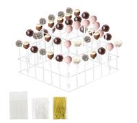 3 Tier Cake Pop Stand, 56 Holes Acrylic Cake Pop Holder Stand, Clear Cake Pop Display Stand Holder, Lollipop Square Display Stand with Sticks and Wrappers for Weddings Birthday Parties