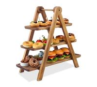 3-Tier Cake Stand - Foldable Charcuterie Board, Grazing Board, Wooden Tray for Party Food - Buffet Risers, Afternoon Tea Stands, Serving Platters for Fruit Cake, Cupcake Tray, and Decorative Tray