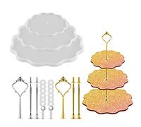 3 Tier Cake Stand Resin Mold with a Set of Golden Bracket and a Set of Silver Bracket Irregular Epoxy Silicone Casting Mould Set for Home Party Wedding Decoration
