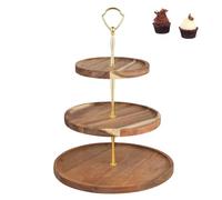 3 Tier Cake Stand, Vintage Wooden Dessert Display Stand, Tiered Round Acacia Wood Cake Plate, Sturdy Afternoon Tea Stand to Display Cake Sandwich Cupcake for Birthdays Christmas Valentines Decor
