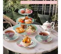 London Boutique 3 Tier Cake Stands Afternoon Tea Cake Stand Plates New Bone China Vintage Flora Gift for Her (Turquoise)