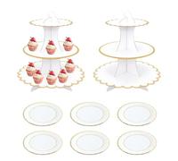 3-Tier Cardboard Cupcake Stand, 2pcs Dessert Rack Display Rack with Plates | Circular Tower Cake Stand Rack for Afternoon Tea, Birthdays, Mother's Day, Parties