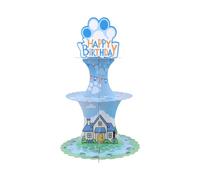 3-Tier Cartoon Dog Birthday Cupcake Stand, Blue Cardboard Cupcake Holder Blue Bday Party Supplies Cute Cupcakes Dessert Stand for Birthday Parties Baby Shower