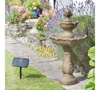 3 Tier Cascade Kingsbury Water Fountain - Solar Powered Freestanding Stone Bird Bath Water Feature