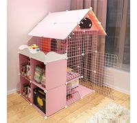 3-Tier Cat Cage Playpen Cat Crate, Cat Kennel Cat Cage Cat Houses Small Animal Pet Playpen with Storage Rack, with Reinforced Lock + Cat Nest + Hammock + Cat Bowl + Cat Litter Box (Color : P (Pin