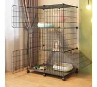3-Tier Cat Cage Playpen with 360° Wheels, Removable Ladders, Detachable Enclosure for 1-3 Cats, Small Animal Kennel, Spacious Black Design, 29x19x45cm/73x49x115cm