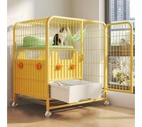 3-Tier Cat Cage with Litter Box & Wheels - Indoor DIY Cat Playpen for Small Animals, Includes Hammock, Ramp, Anti-Splash Baffle, Yellow (31x22x34cm)